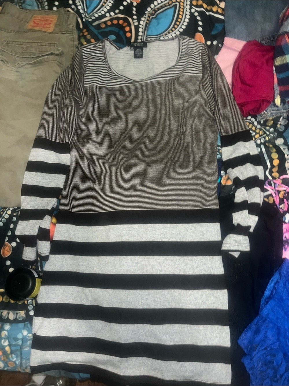 Striped Long Sleeve Knit Dress - Black & Gray